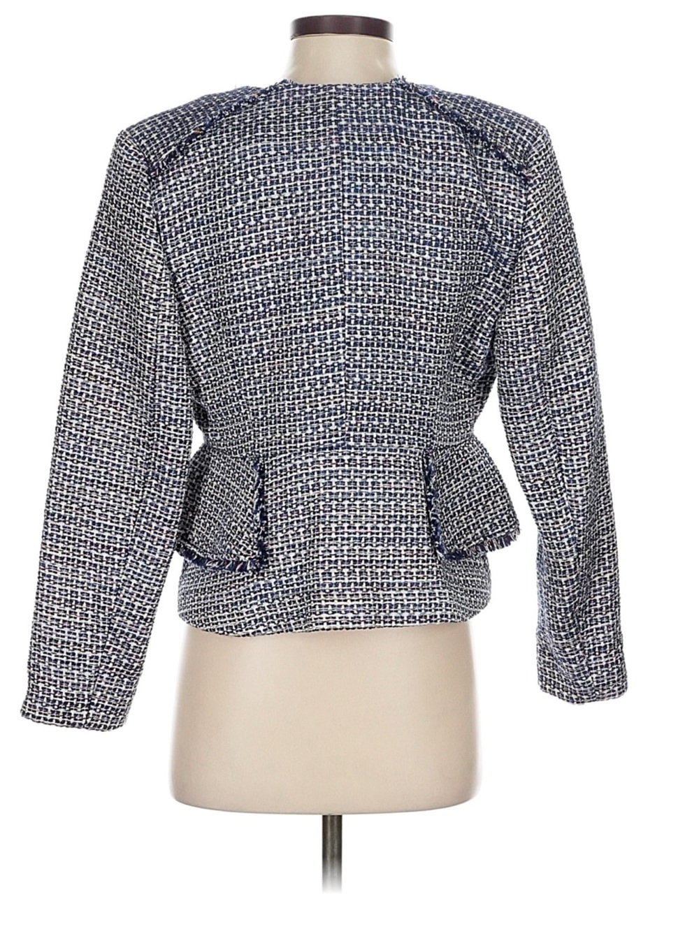 Banana Republic Tweed Peplum Blazer Jacket Blue White Size 4 Career - Picture 3 of 7